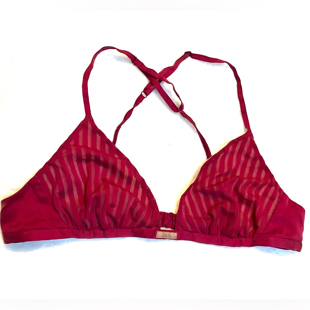 Lunya Stretch Stripe Silk Bra Bralette Raspberry Pink Large
